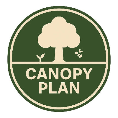 Logo of Canopy Plan with a tree illustration on a green background
